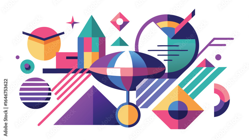 Fototapete a collection of abstract shapes and colors, creating a dynamic and colorful visual arrangement..eps