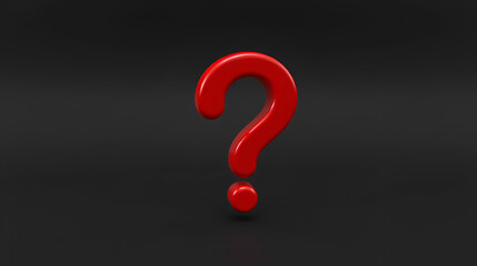 Red question mark 3D rendering symbol for uncertainty asking and solution business decisions against black background