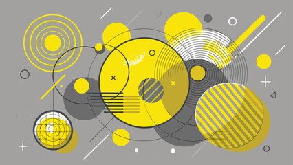 Obraz premium Abstract image with overlapping yellow circles on a white backdrop, showcasing a playful and dynamic design..eps