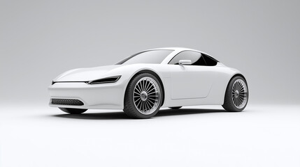 Futuristic white electric supercar with clean design and smooth lines. On a white minimalist background.