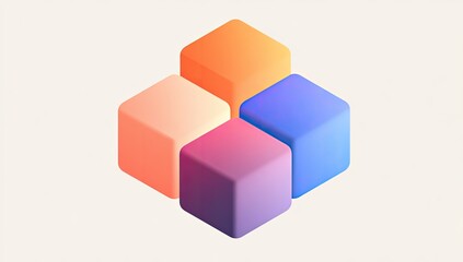 Obraz premium Four overlapping, 3D cubes in soft, gradient colors