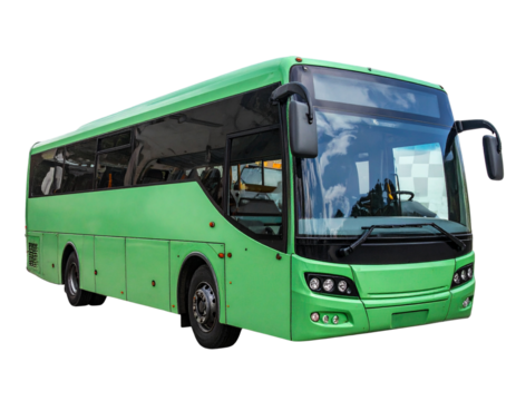 Urban Passenger Bus in Green Color Scheme, isolated on a transparent background