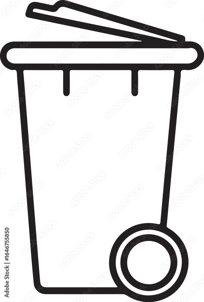 Poster simple outline drawing of a wheeled trash can with lid open