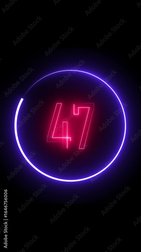 Aufkleber sleek neon number 47 with animated progress bar vertical video. glowing neon animation of number 47 