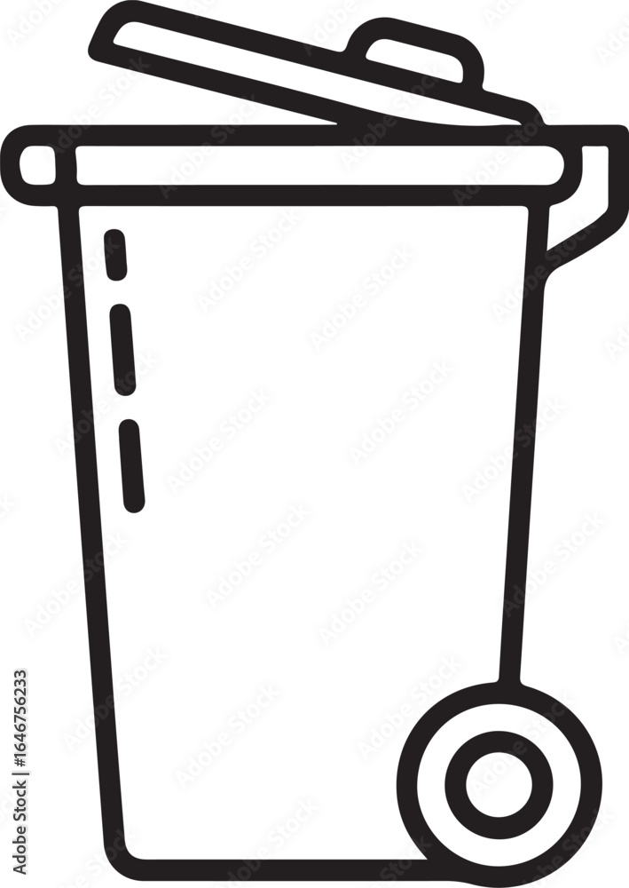 Aufkleber simple line art icon of a wheeled trash can with an open lid