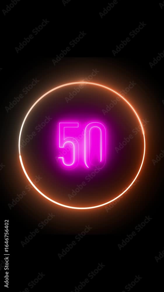 Aufkleber vibrant number 50 countdown icon with glowing circle vertical video. glowing neon number fifty insid
