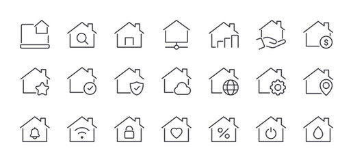 Set of Home and Building Line Icons. Editable Stroke. Pixel Perfect.