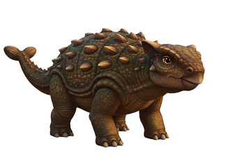 Obraz premium Realistic 3D rendering of an armored Ankylosaurus dinosaur with tail club, full body on a white background.
