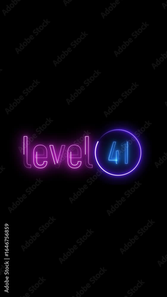 Poster vibrant celebration level 41 glowing text display vertical video. neon level 41 sign illuminates wit
