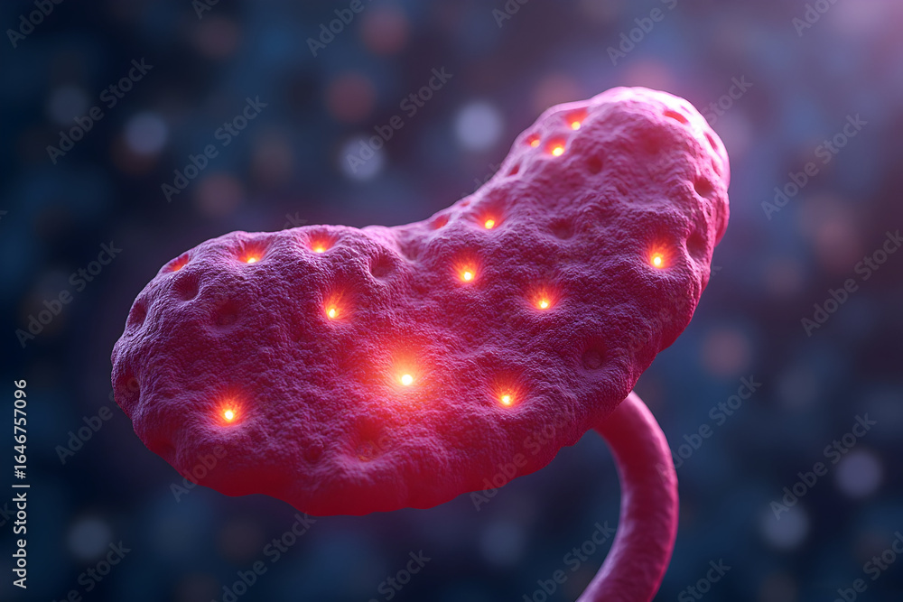 Poster abstract biological form with glowing points against blurred background