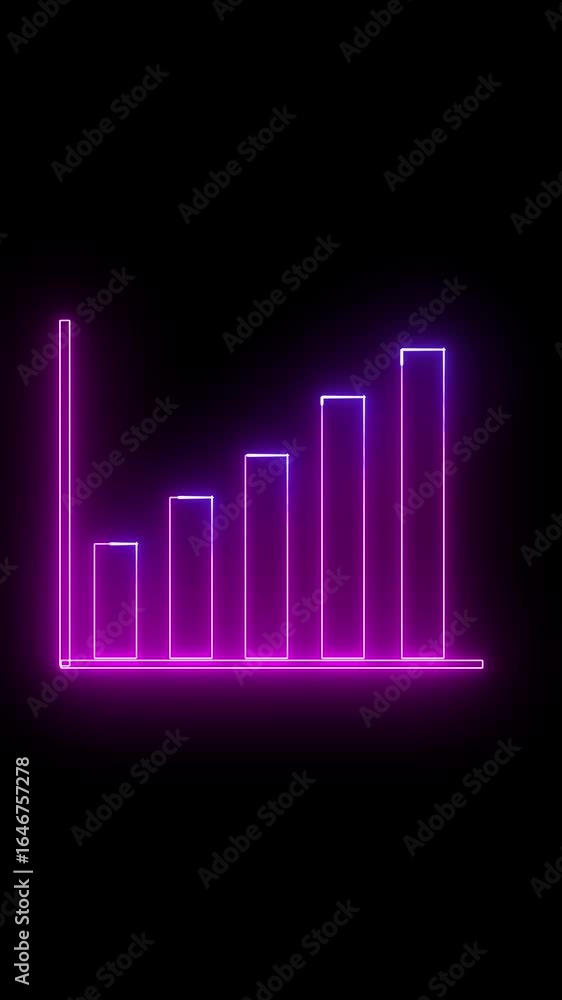 Poster animated neon growth arrow graph glowing lines vertical video. glowing neon business chart visualiza
