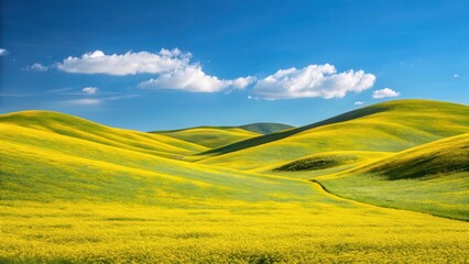 Fototapeta premium Vibrant rolling green hills under a bright blue sky with wispy white clouds
