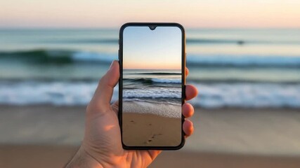 Sunrise Beach Scene Captured on Smartphone: Stunning Coastal View - Powered by Adobe