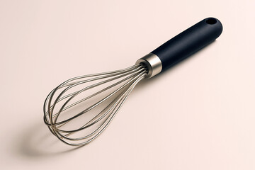 Stainless egg whisk with silicone handle isolated on white background