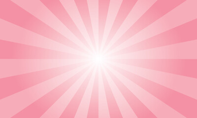 Salmon pink background with white sun ray. Abstract texture with light of sunburst. Radial glowing beam of sunlight. Retro background with flash. Design of sunbeams vector illustration.