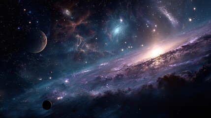 Obraz premium Vibrant 4k wallpaper of distant galaxies with shining sTARS
