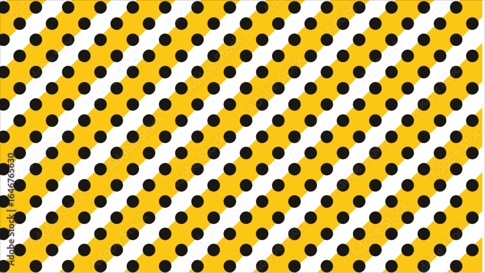 Poster a seamless and graphic retro-style pattern featuring large, bold black polka dots, creating a high-c
