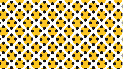 A modern and playful polka dot pattern with a vintage vibe, showcasing high-contrast bold black dots on a trendy mustard yellow and white color block design.