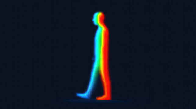 Thermal silhouette human body temperature heat scan digital art, colorful gradient, futuristic, isolated dark background