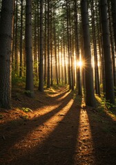Fototapeta premium Sunset in a Pine Forest Path