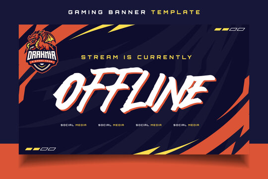 Stream is Offline Gaming Banner Screen Template with Dragon Mascot Logo for Social Media	
