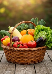 Assortment of Fresh Vegetables and Fruits in a Brown Basket