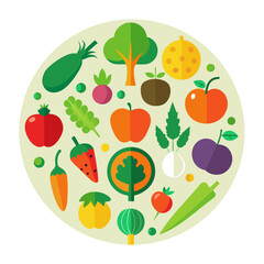 Healthy Vegetables and Fruits Circle Design