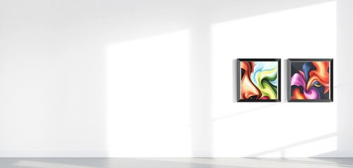 Sleek black frame against a bright white wall, ready for your artwork,  room,   showcase