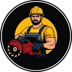 Worker with cutter machine, Vector & Scalable.