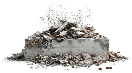 Pile of Rubble and Debris After Demolition Work Isolated on White