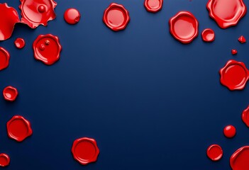 Red & gold vintage wax seals arranged on navy blue background,  background,  aesthetic