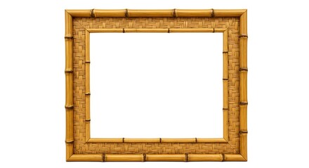 Empty bamboo picture frame isolated on a white background, natural wooden border for photos or text.