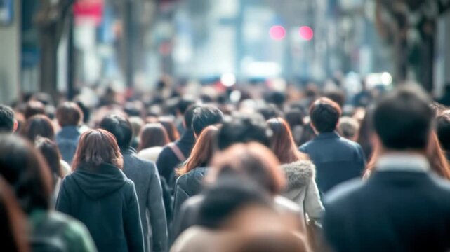 Dense crowd scene, blurred background