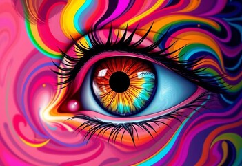 Vibrant eye, abstract shapes, colorful swirls, emotional depth,  psychedelic,  shapes