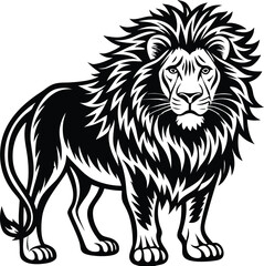 Black and white vector illustration of a wild lion head, perfect for a tattoo or mascot design