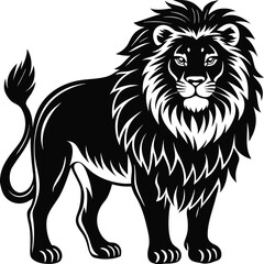 Black and white vector illustration of a wild lion head, perfect for a tattoo or mascot design