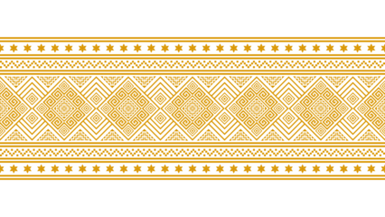 Golden yellow seamless ethnic pattern. Geometric seamless ethnic pattern. Design for background, wallpaper, illustration, fabric, clothing, carpet, textile.