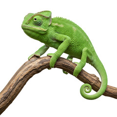 Veiled Chameleon on Branch, isolated on transparent background