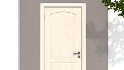 Light beige wooden door on light taupe wall