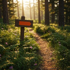 Forest Path with Orange Arrow Sign