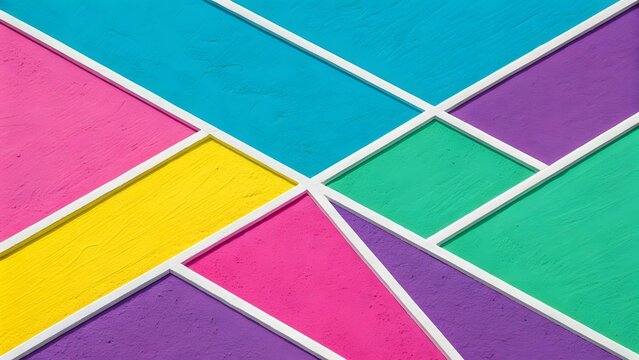 A dynamic abstract composition featuring bold, contrasting colors divided by crisp white lines creating a modern geometric design.