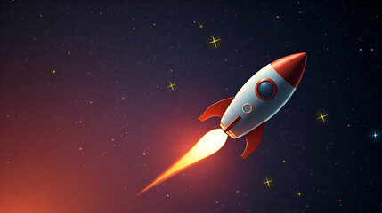 A rocket floating in space with twinkling stars