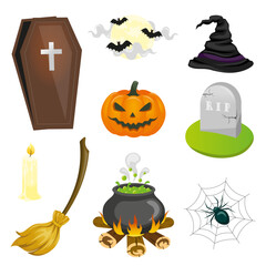 set of halloween elements and icons