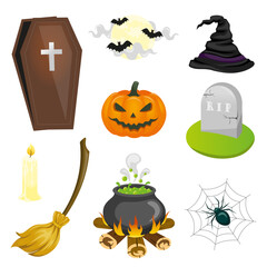 cute halloween illustration icons set