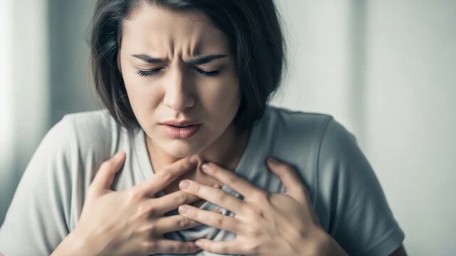 Woman Experiencing Breathing Difficulty, Panic, and Physical Distress