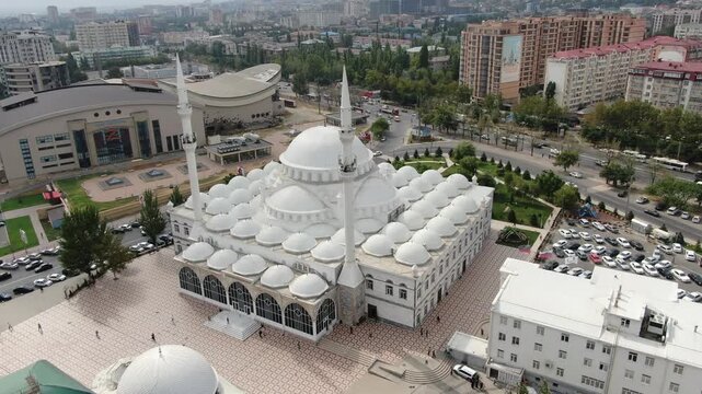 Aerial view of Central Juma Mosque in Makhachkala, Russia