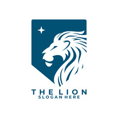 Lion head with shield logo design. Company secure logo with lion vector