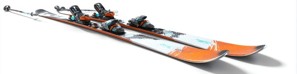 Fototapeta premium Orange and White Skis on White Background