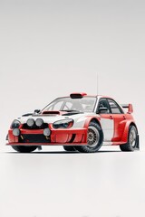 Fototapeta premium Red And White Pixel Art Rally Car On White Background