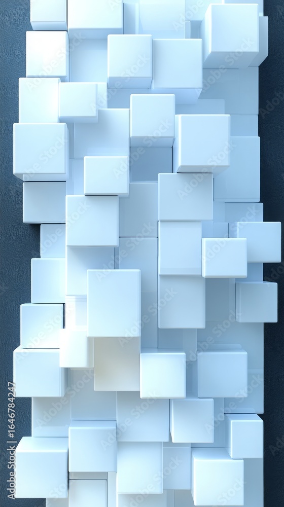 Aufkleber a vertical 3d render of white cubes protruding from a surface. this abstract image is suitable for w